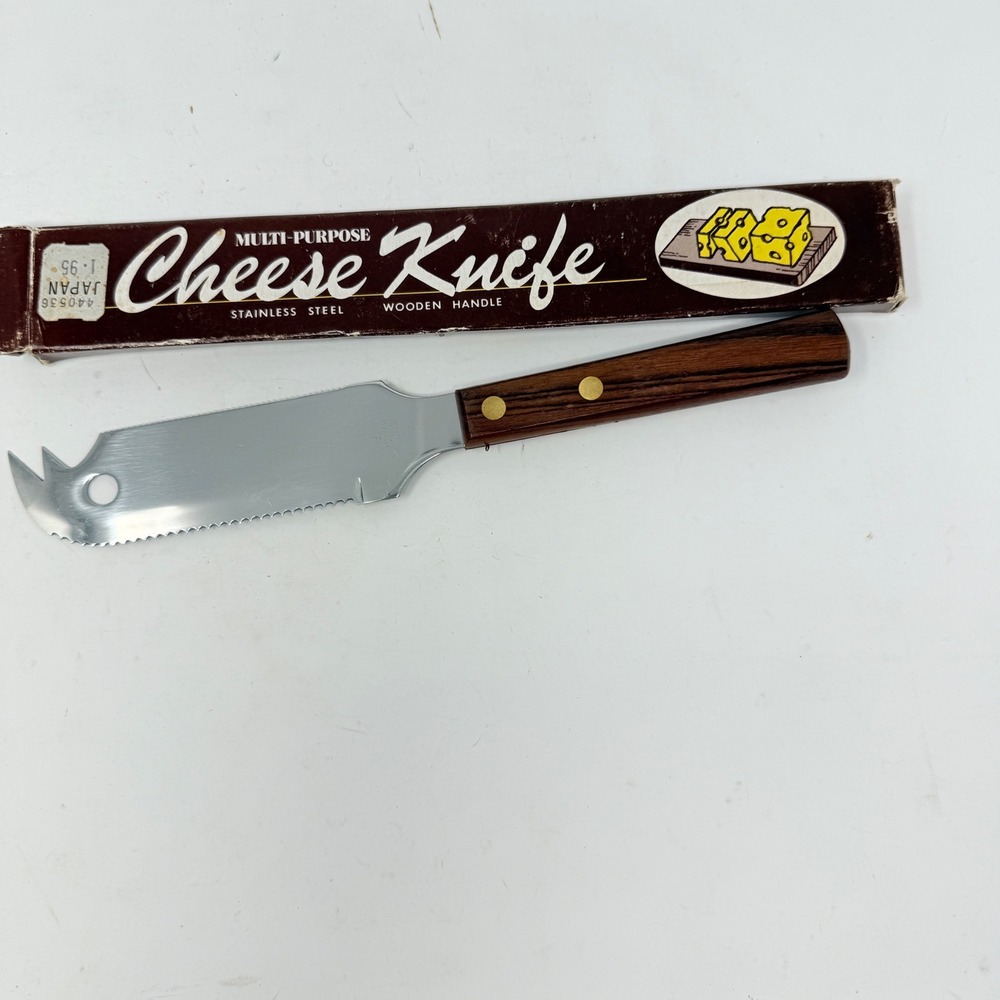 Vintage Multi Purpose Cheese Knife‎ Serrated Slicer Wooden Handle Japan